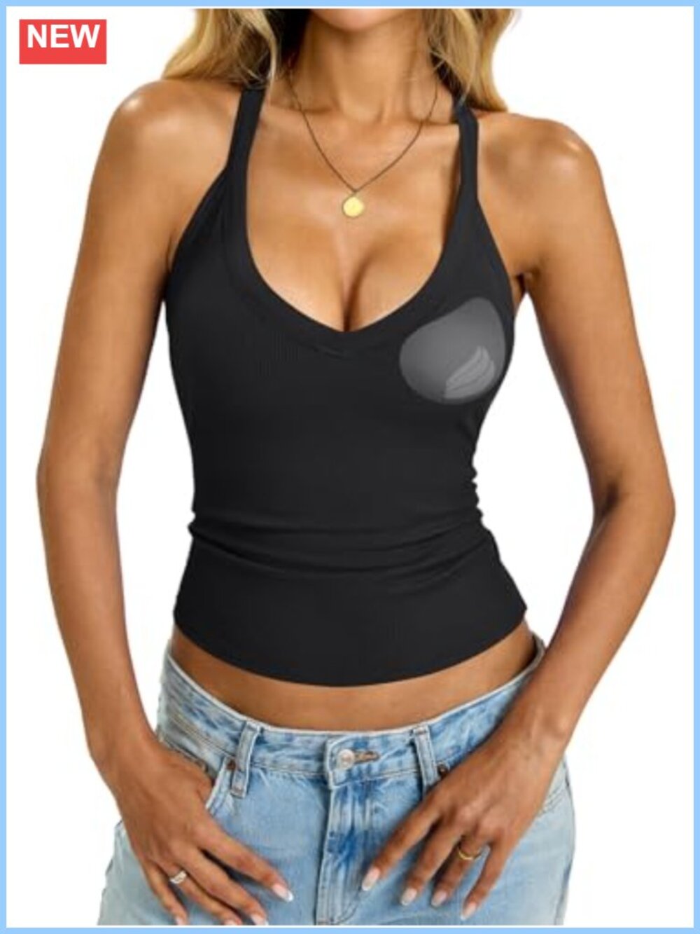 Women's Built in Bra Tank Top Ribbed Racerback Padded Halter Slim Fit